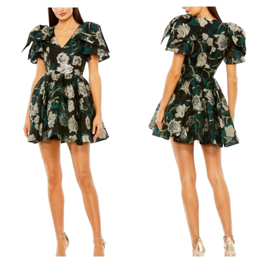 Mac Duggal 20721 Floral Brocade V-Neck Mini Dress Size 8 NWT